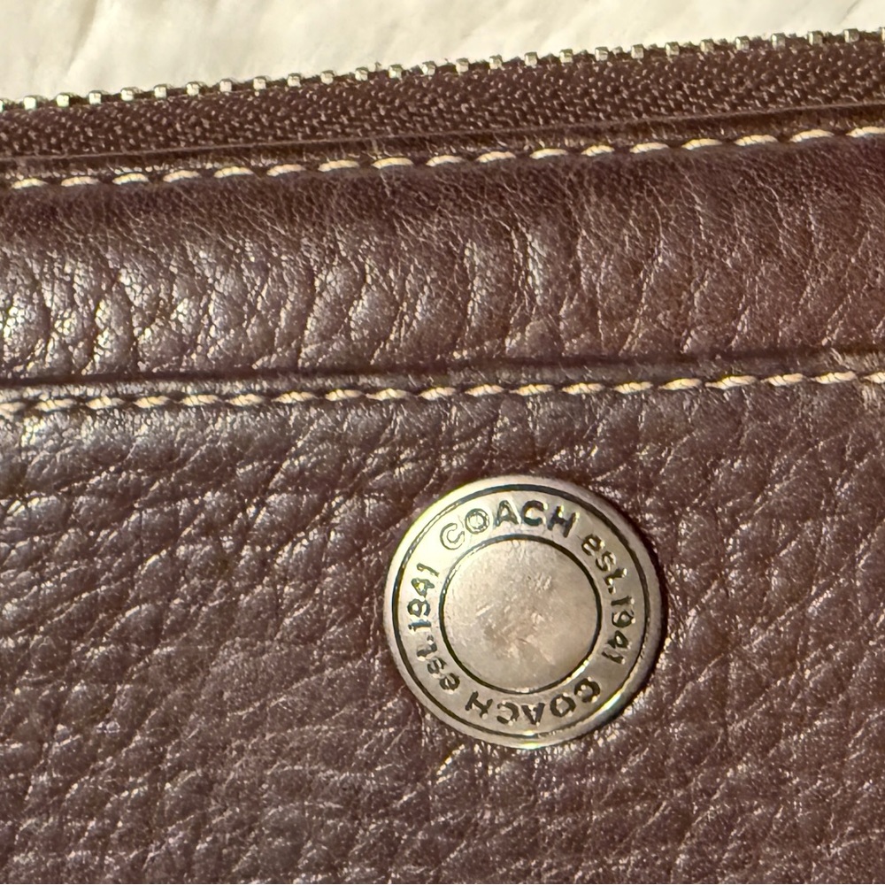 Coach Dark Brown Leather Wallet with Silver Logo